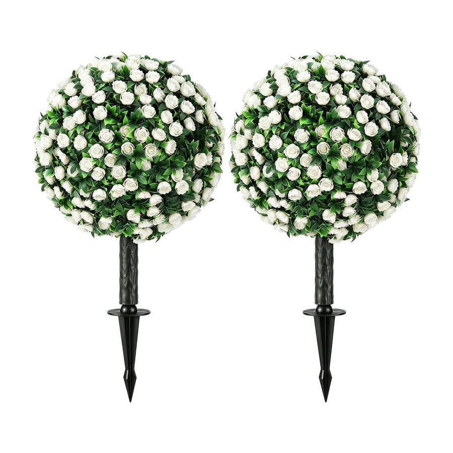 HOMCOM Artificial Rose Topiary UV Resistant, 2-Pack Fake Plants, 55 cm, White