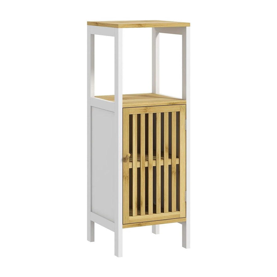 HOMCOM Bamboo-Blend Retro Cut-Out Bathroom Storage Unit, with Cupboard