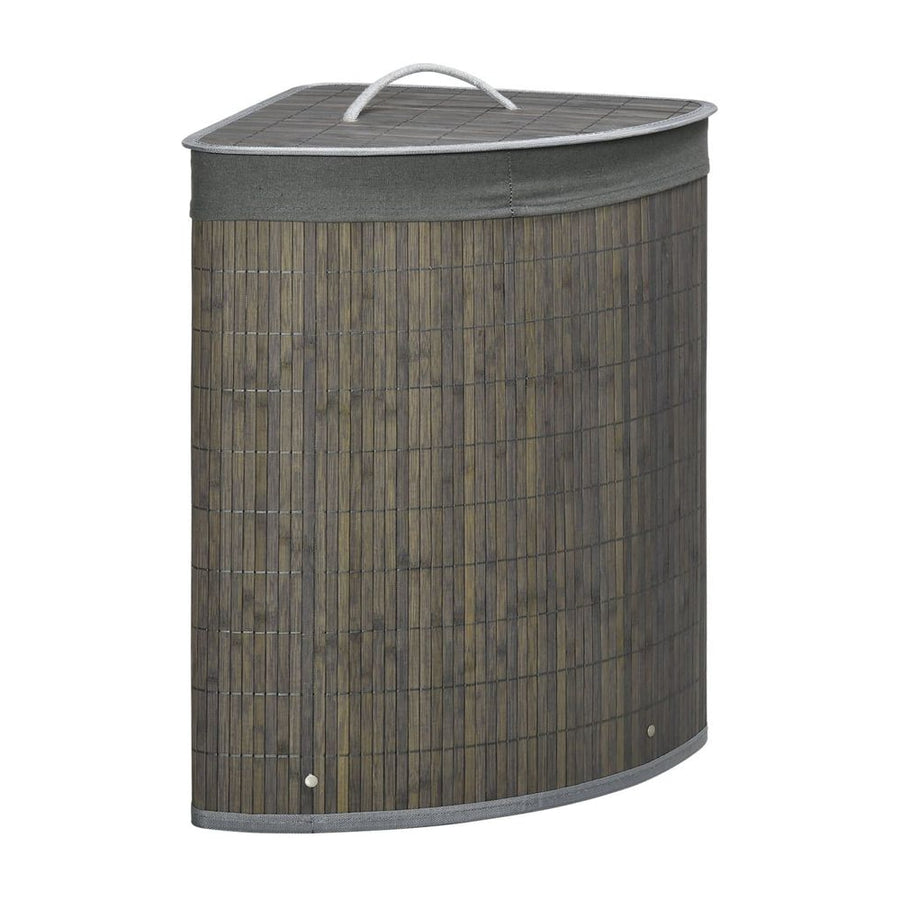 HOMCOM Bamboo Laundry Basket with Lid, 55 Litres Laundry Hamper with Removable Washable Lining, Corner Washing Baskets, 38 x