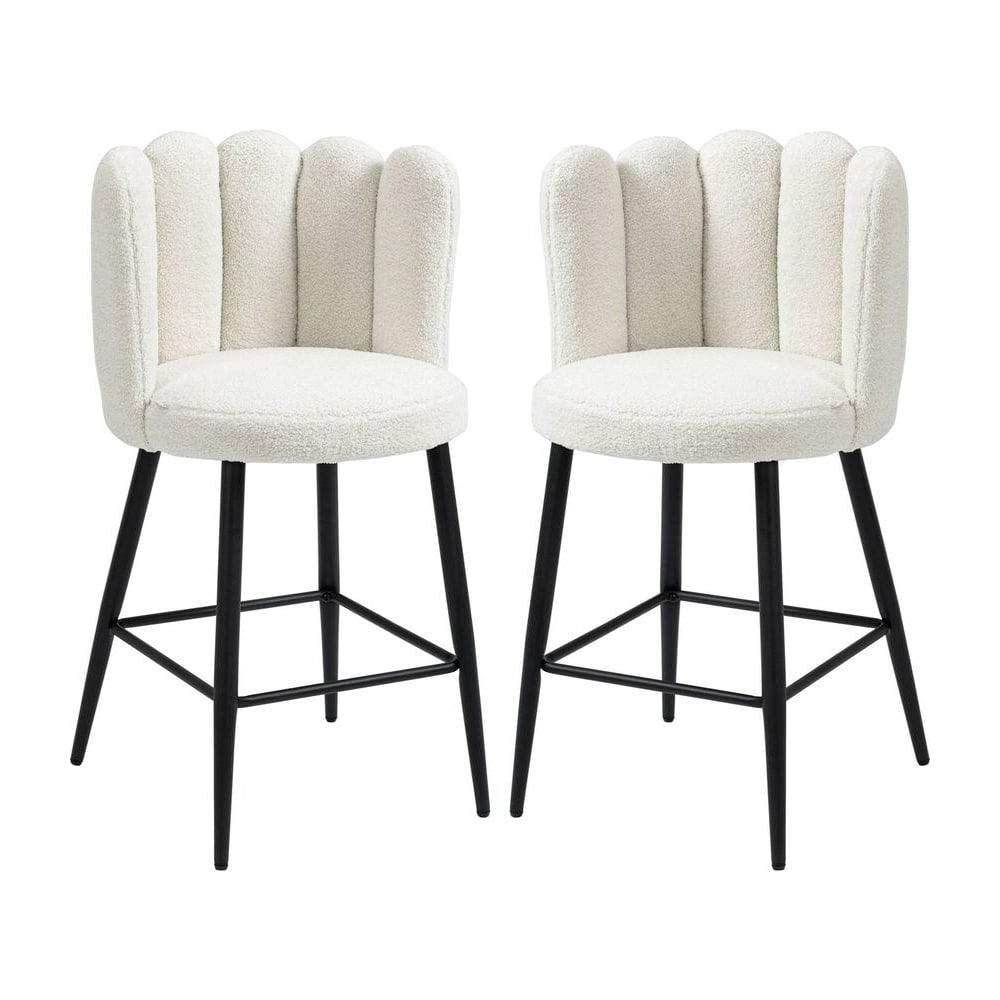 HOMCOM Bar Stools Set of 2, Faux Cashmere Upholstered Breakfast Bar Chairs, Modern Kitchen Stools with Backs, Footrest and