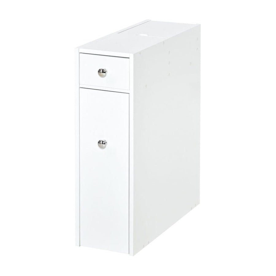 HOMCOM Bathroom Slim Floor Cabinet Narrow Wooden Storage Home Bath Toilet Cupboard Organiser Unit with Drawers White