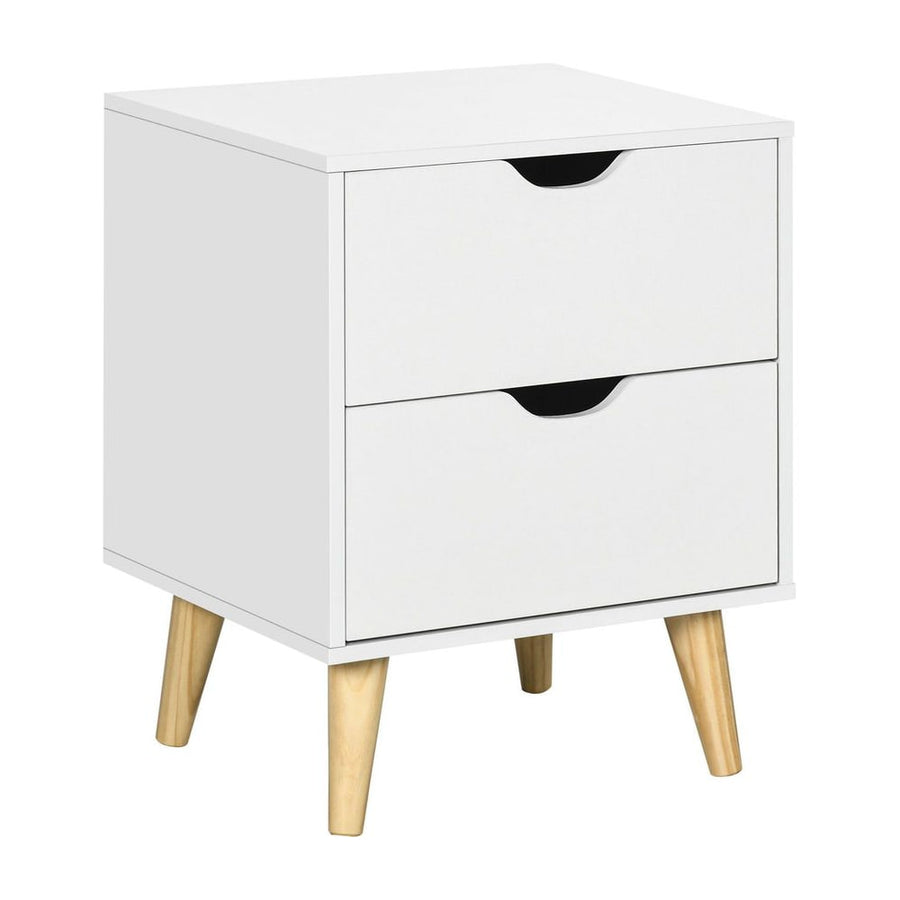 HOMCOM Bedside Table, Bedside Cabinet with 2 Drawers, Side End Table with Pine Wood Legs for Bedroom Living Room, White