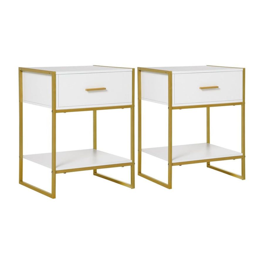 HOMCOM Bedside Table Set of 2, Modern Side Tables with Drawer and Shelf, Nightstands for Bedroom, White