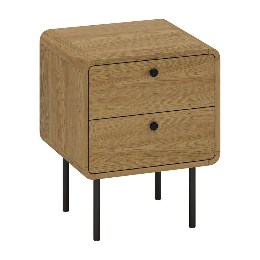 HOMCOM Bedside Table with 2 Drawers and Steel Legs - Oak
