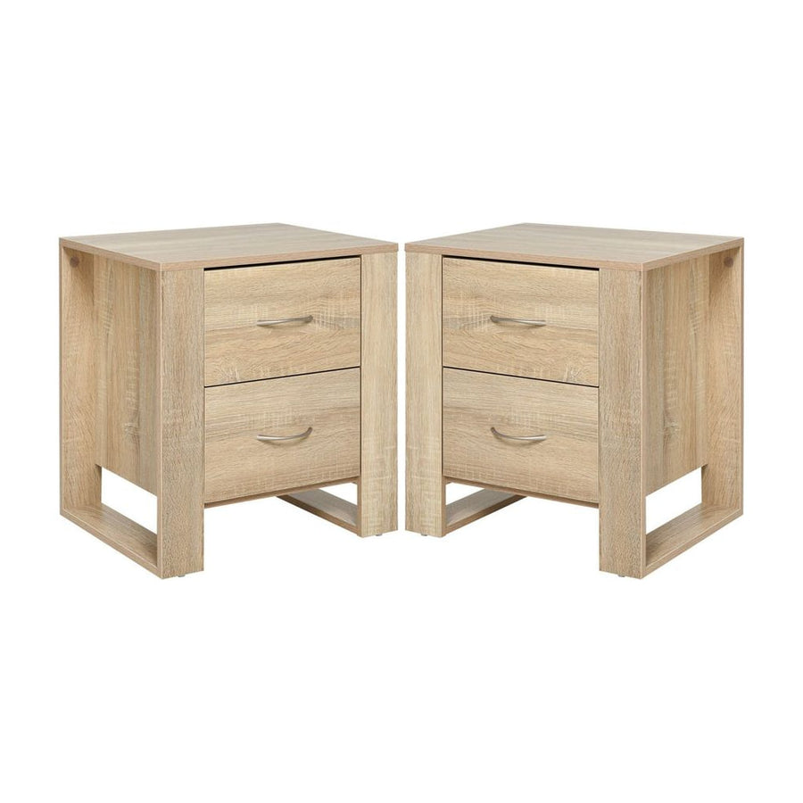 HOMCOM Bedside Table with 2 Drawers, Nightstand with Handles and Elevated Base, Side Table for Bedroom, Living Room, Set of