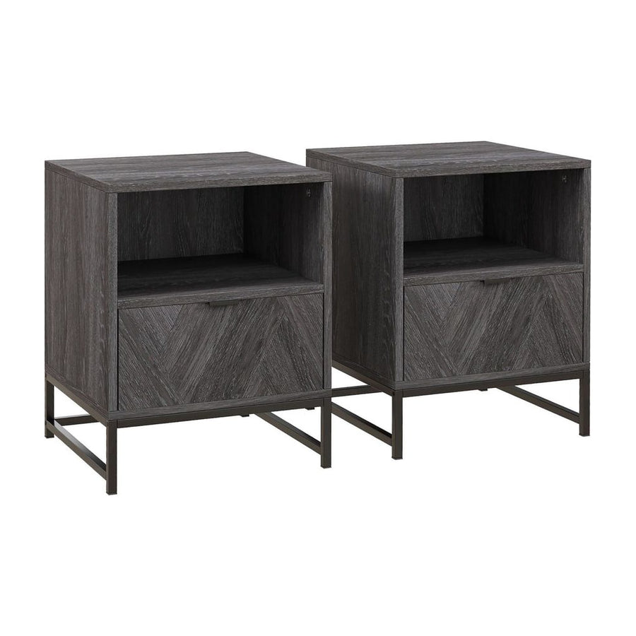 HOMCOM Bedside Table with Drawer and Shelf, Side End Table with Steel Legs for Living Room, Bedroom, Set of 2, Dark Grey