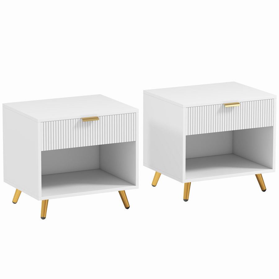HOMCOM Bedside Tables Set of 2, Bedside Cabinets With Drawer and Open Compartment, Nightstands With Handle for Bedroom