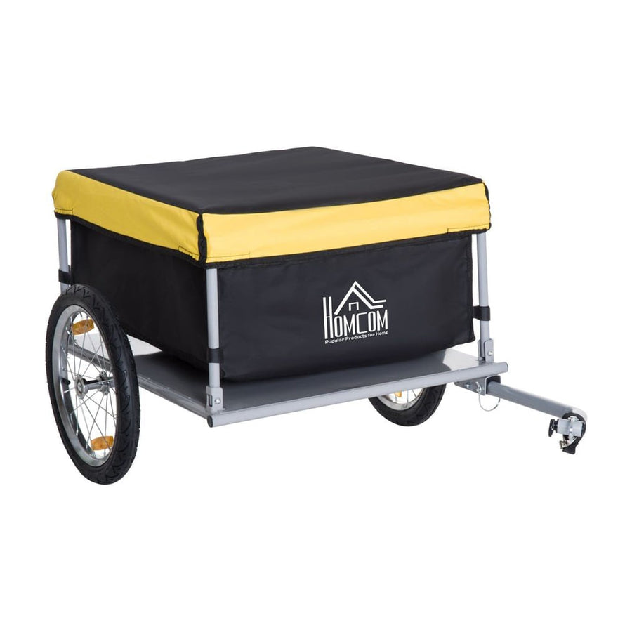 HOMCOM Two-Wheel Bicycle Large Cargo Wagon Trailer Oxford Fabric with yellow cover