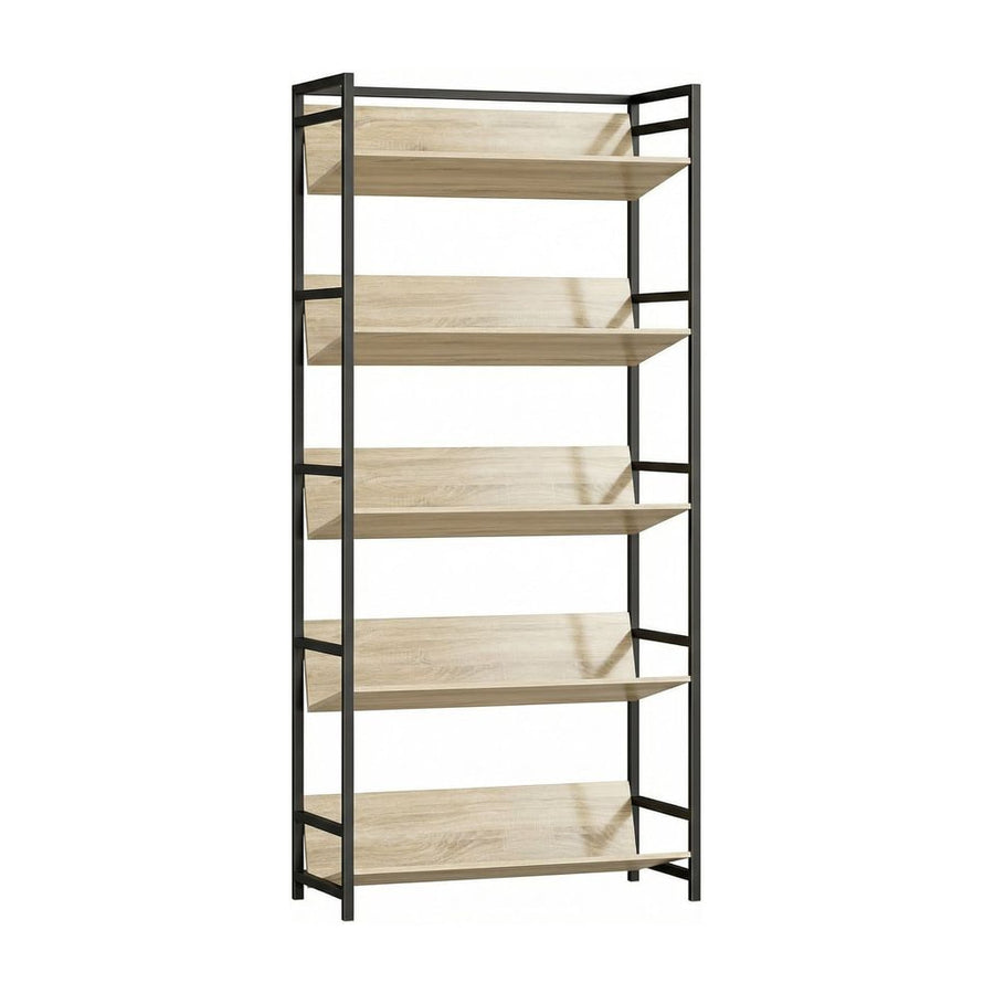 HOMCOM Bookshelf 5-Tier Metal Frame Room Divider Bookcase Storage Shelves for Living Room Oak