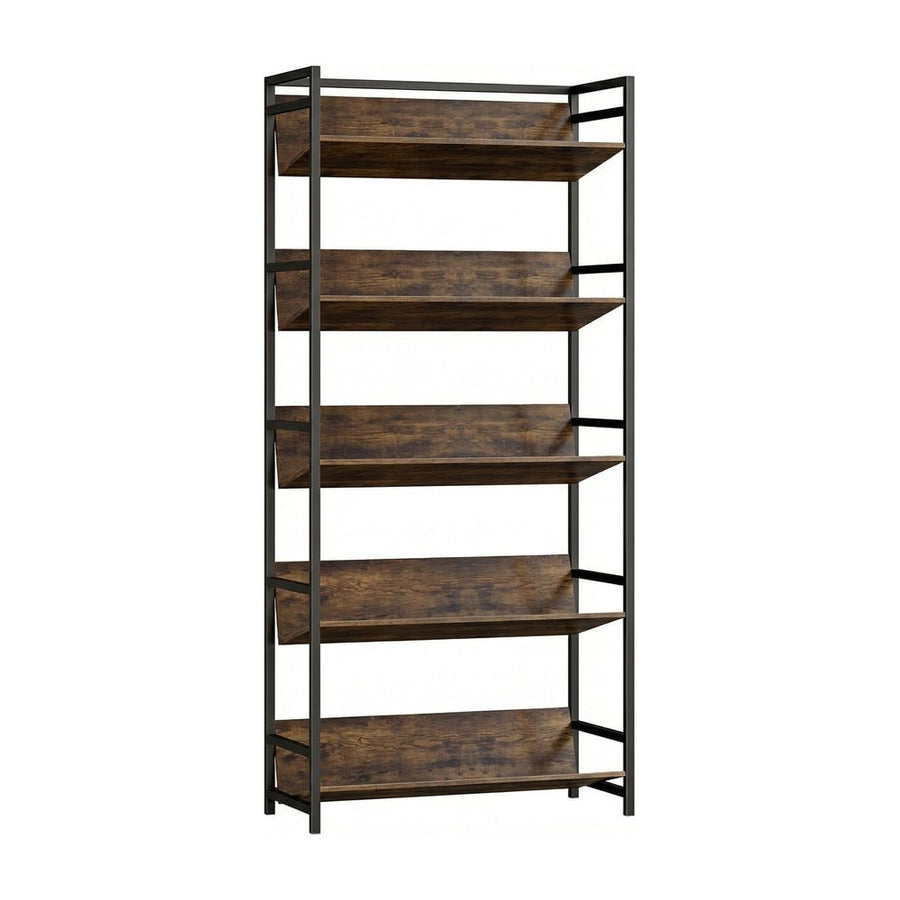 HOMCOM Bookshelf 5-tier metal frame room divider bookcase storage shelves for living room rustic brown