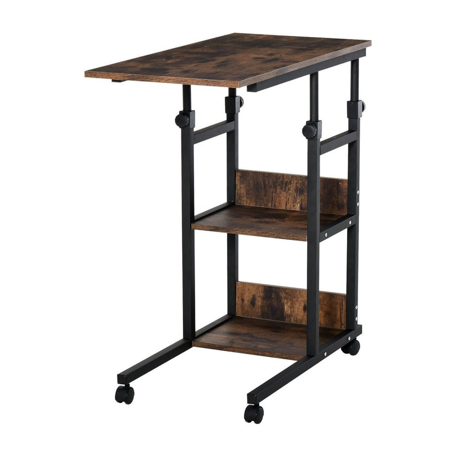 HOMCOM C-Shaped Side Table Industrial Mobile Rolling End Desk with 3-Tier Storage Shelving, Adjustable Height, Wheels