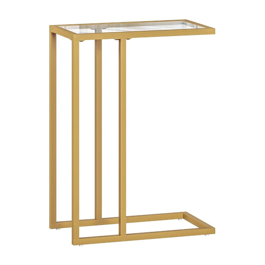 HOMCOM C-Shaped Side Table, Modern Slim End Table with Tempered Glass Tabletop, Steel Frame for Small Space, Living Room