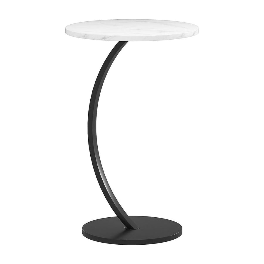 HOMCOM C Shaped Side Table, Round Bedside Table with Marble Effect Top, Modern Coffee Table Sofa End Table with Metal Frame