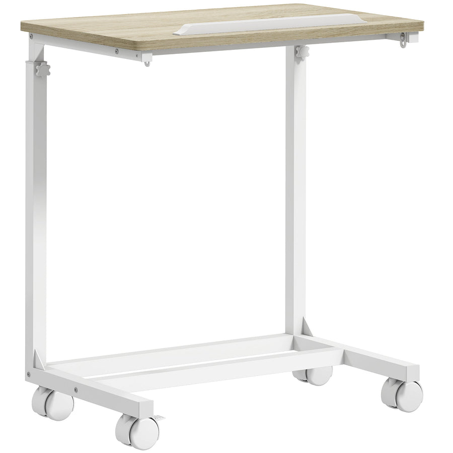 HOMCOM C-Shaped Sofa Side Table, Height Adjustable Overbed Table with Tilting Desktop, Mobile Laptop Desk for Living Room
