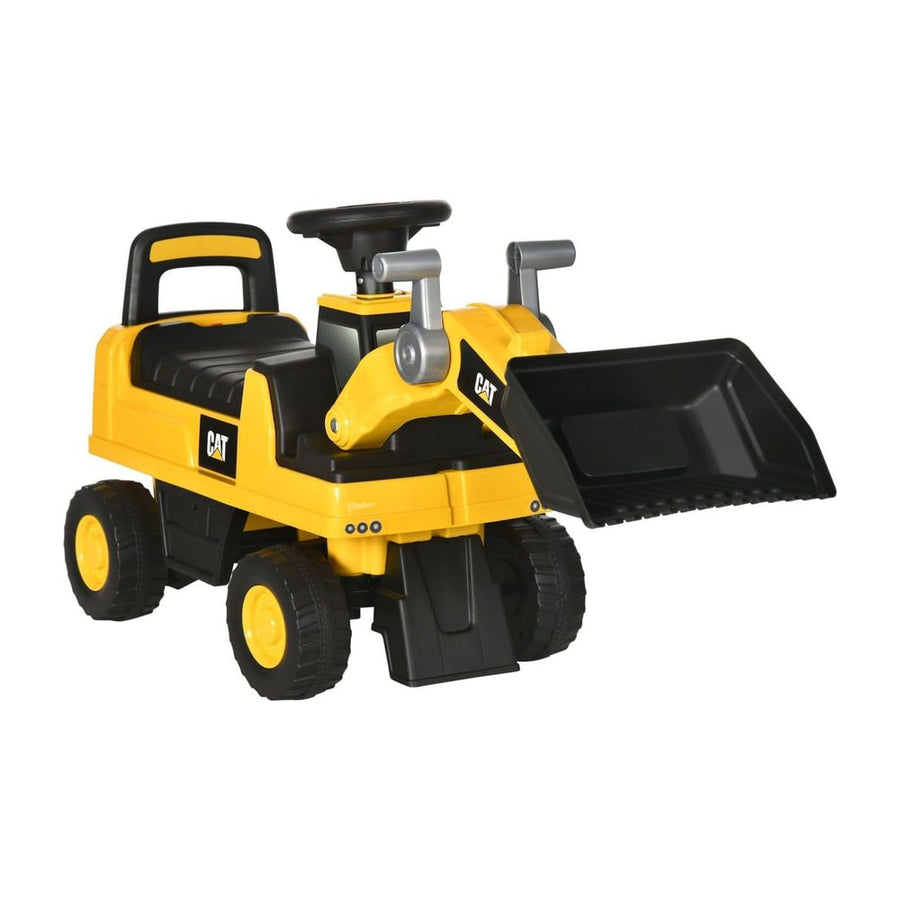 HOMCOM CAT Licensed Kids Construction Ride-On Toddler Digger Excavator Foot-To-Floor Ride-On Toy with a shovel and steering