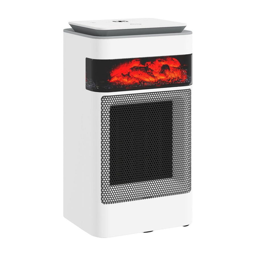 HOMCOM Ceramic Electric Heater, 1500W Fan Space Heater with 3 Modes, 24H Timer, Flame Effect, Oscillation for Bedroom, White