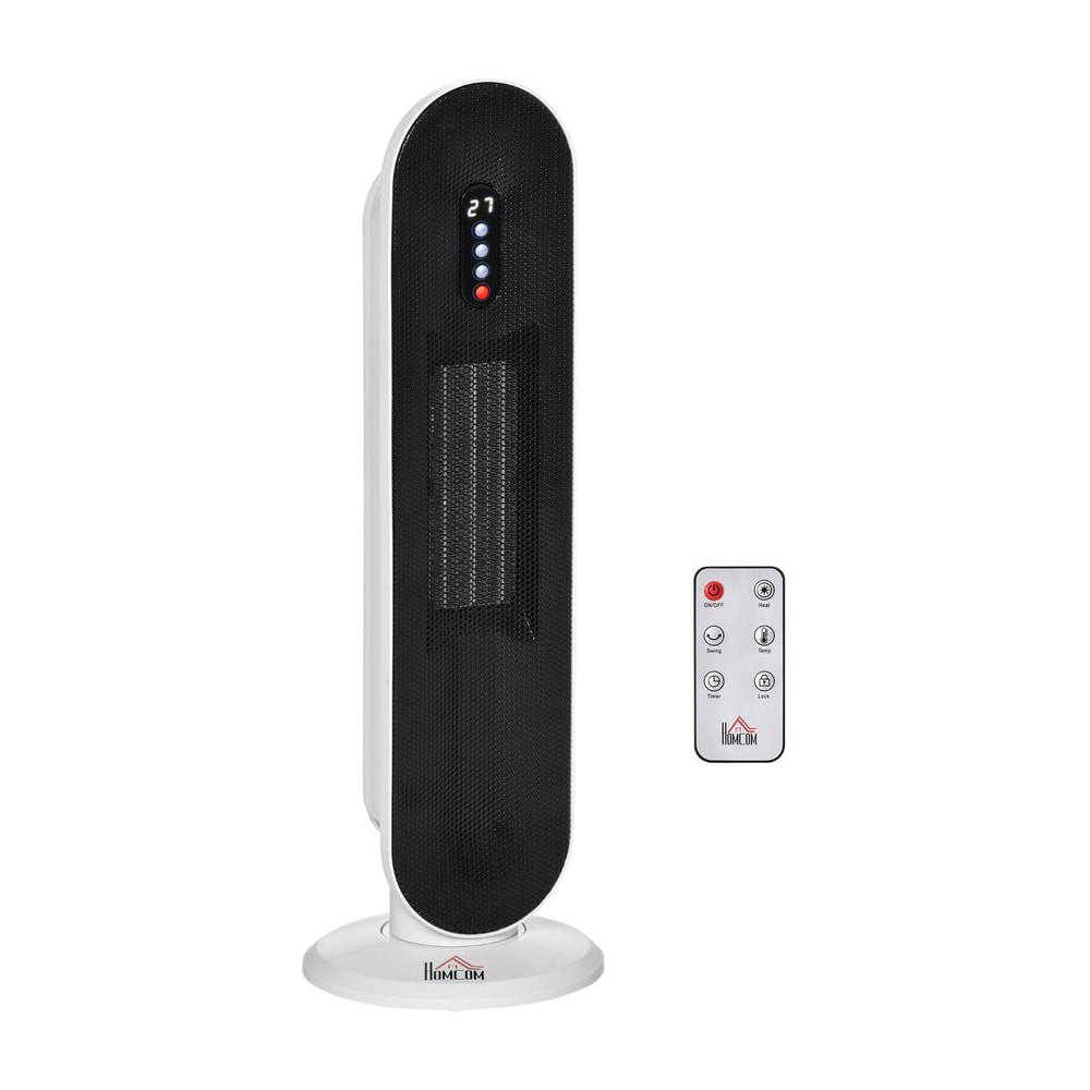 HOMCOM Ceramic Space Heater, Indoor Tower Heater with 2 Heat, Oscillation, Remote Control, Timer, Tip-Over & Overheating