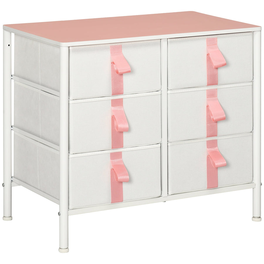HOMCOM Chest of Drawers, Cloth Organizer Unit with 6 Fabric Drawers, Metal Frame and Wooden Top, Storage Cabinet for Kids