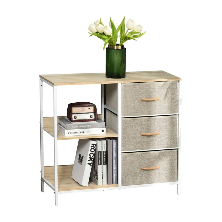 HOMCOM Chest of Drawers Storage Dresser Cabinet Organizer with 3 Fabric Drawers and 2 Display Shelves for Living Room