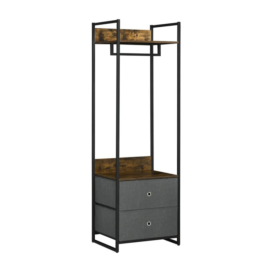 HOMCOM Clothes Rail, a tall garment rack with a hanging rail and two fabric storage drawers below
