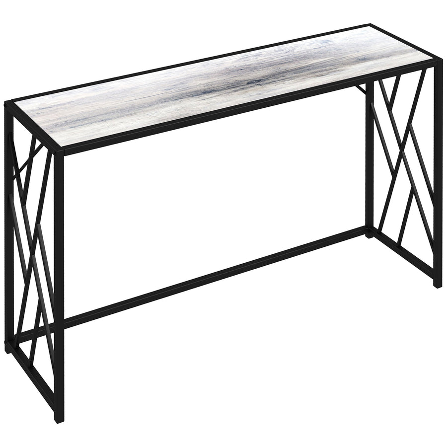 HOMCOM Console Table with a grey wood effect top and black metal frame