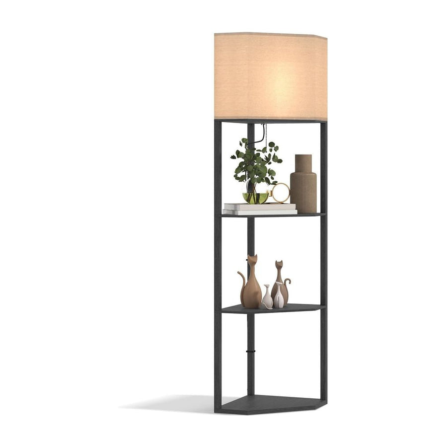 HOMCOM Corner Floor Lamp with Shelves, Modern Tall Standing Lamps for Living Room, Bedroom, with Chain Switch Bulb not