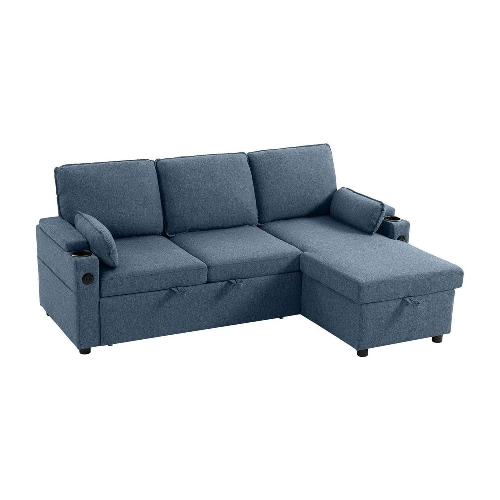 HOMCOM Corner Sofa Bed, L Shaped Sleeper Sectional Sofa with Reversible Storage Chaise, Blue