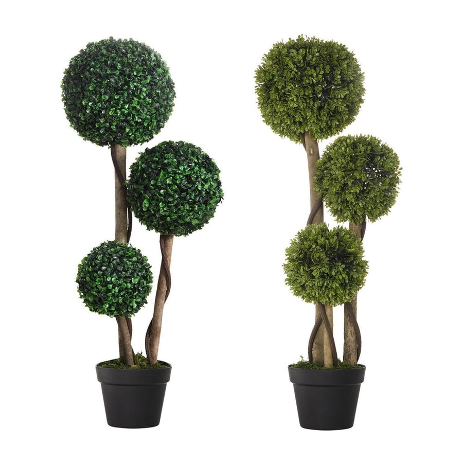 HOMCOM Decorative Artificial Plants Set of 2, Boxwood Ball Topiary Trees in Pot Fake Plants for Home Indoor Outdoor Decor, 90