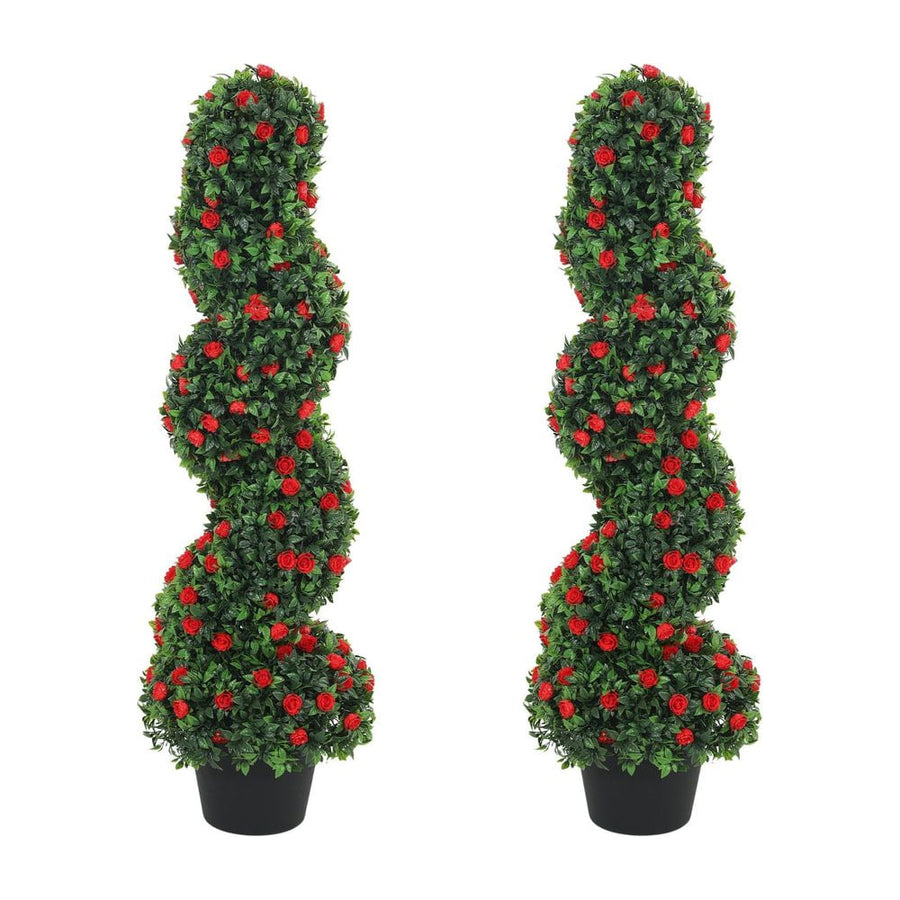 HOMCOM Decorative Artificial Plants Set of 2, UV Resistant Fake Plants in Pot for Indoor Outdoor Decor, 90cm, Red