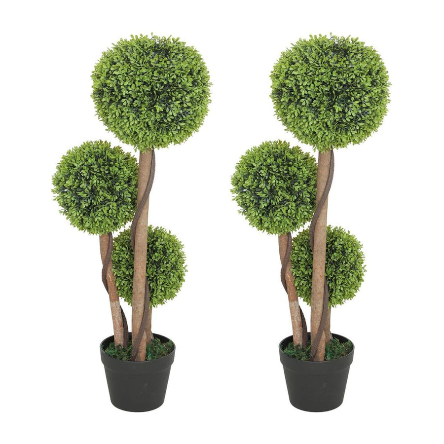 HOMCOM Decorative Artificial Trees Boxwood Ball Topiary Trees Set of 2 in Pot, Fake Plants for Home Indoor Outdoor Decor
