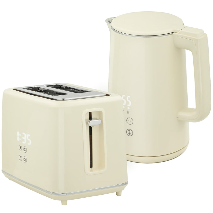 HOMCOM Digital Stainless Steel Kettle and Toaster Set in a matching beige finish