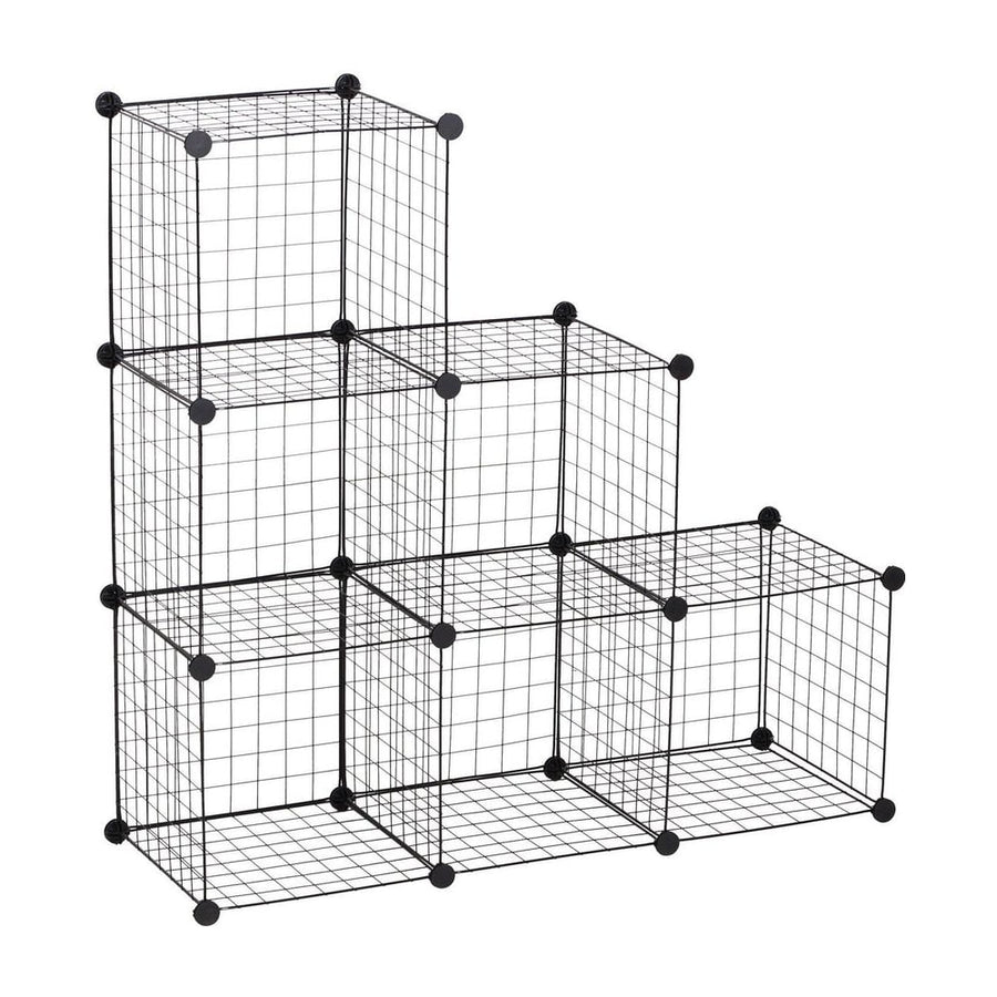 HOMCOM DIY 6 Cube Metal Wire Rack Interlocking Storage Cabinet Living Room Organiser Display Shelves Black
