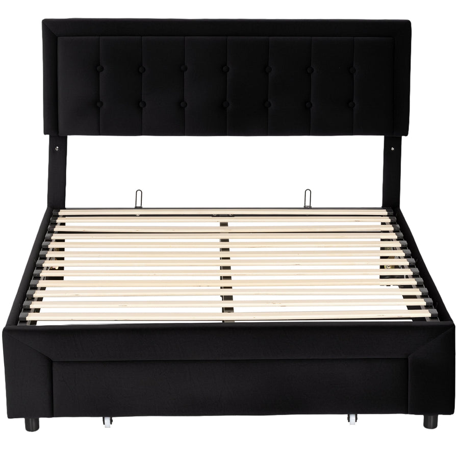 HOMCOM Double Ottoman Bed Frame, with Front Drawer - Black