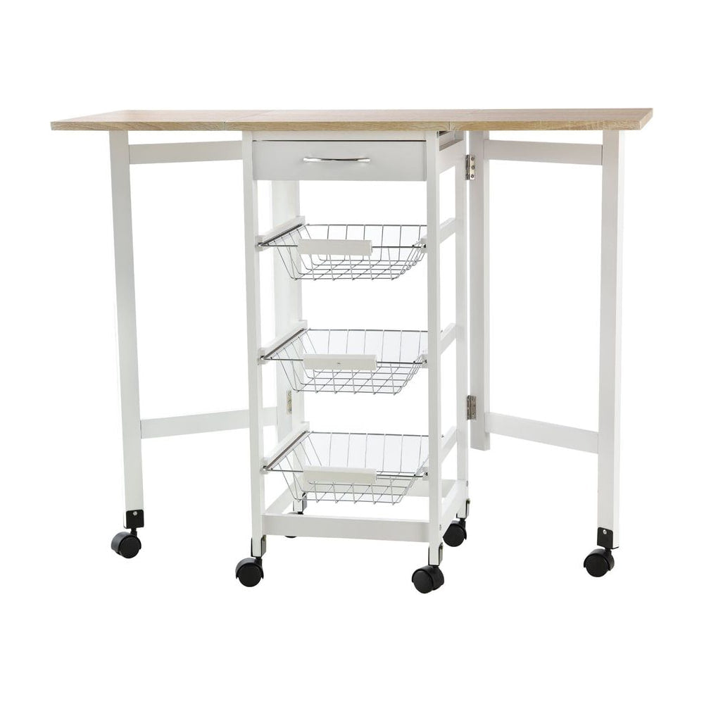 HOMCOM Drop-Leaf Kitchen Cart Trolley w/ 3 Baskets Drawer Surface Top 6 Universal Wheels Rolling Storage Unit Kitchen Home
