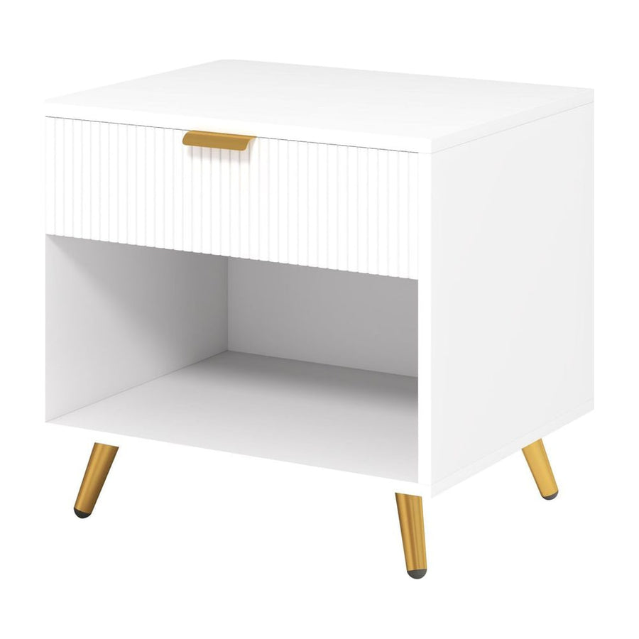 HOMCOM Elegant Bedside Table, with Drawer and Shelf - White/Gold Tone