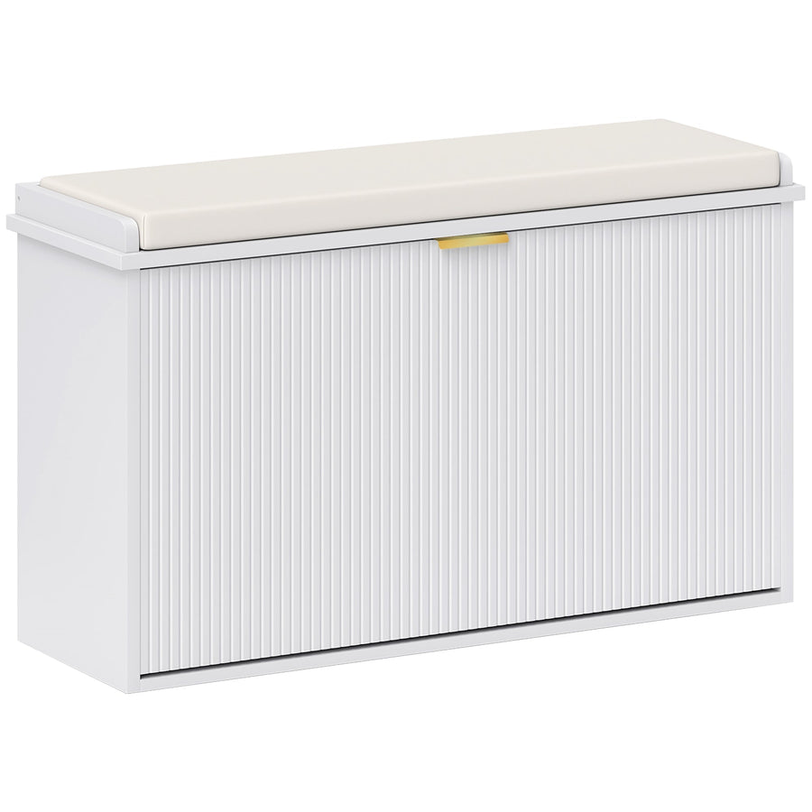 HOMCOM Elegant Eight Shoe Bench in white with a padded seat and ribbed front panel