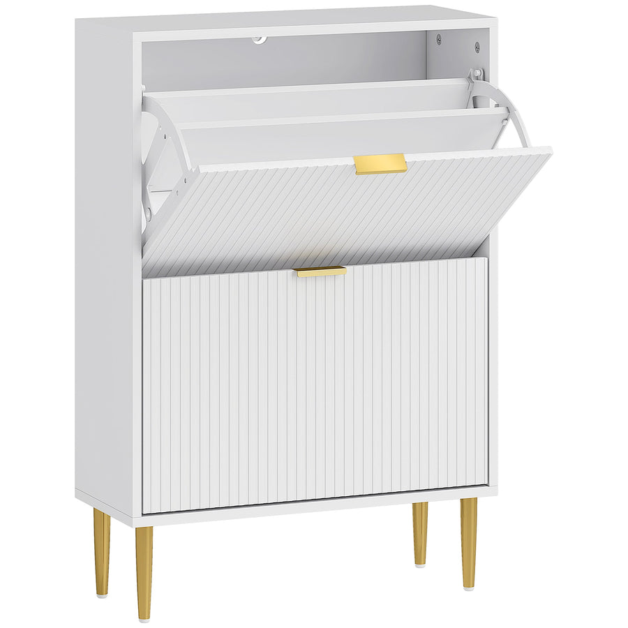 HOMCOM Elegant Two-Drawer Shoe Cabinet in white with gold handles and legs