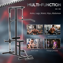 Collage showing the multi-functionality of the power tower for different exercises