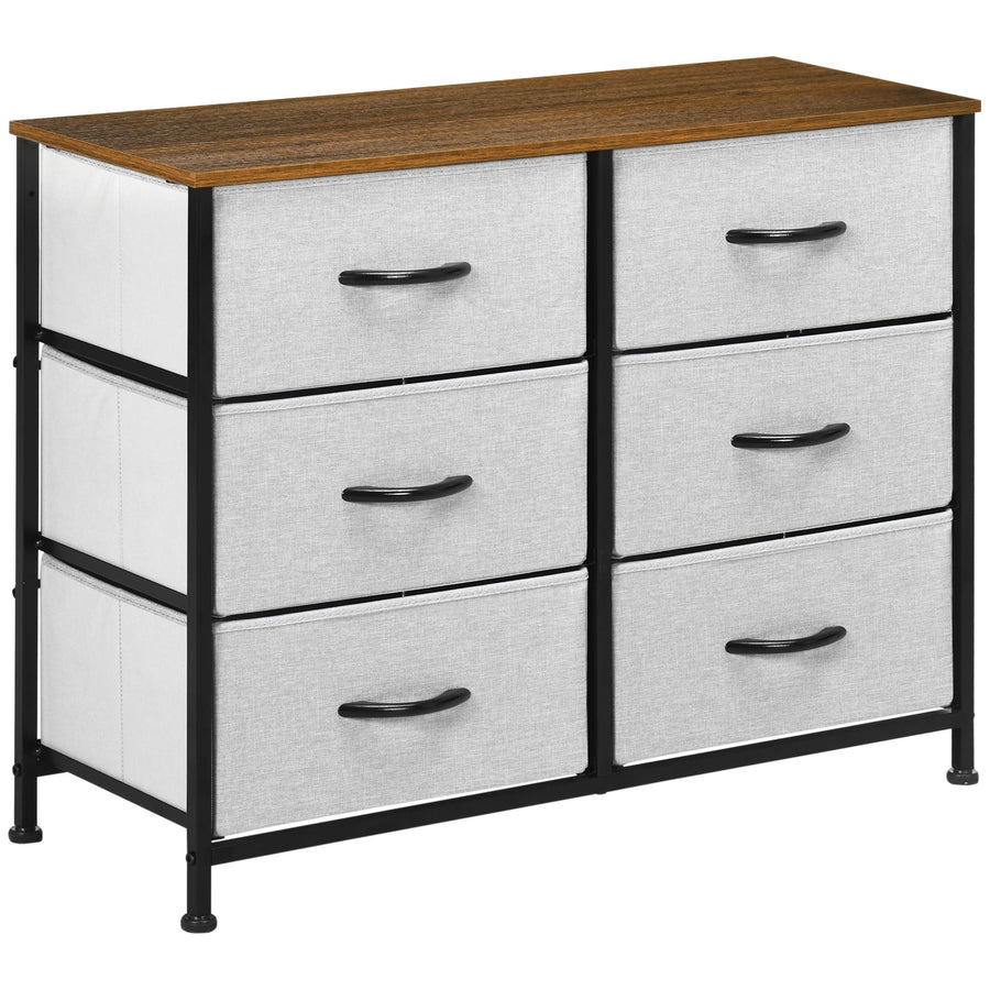 HOMCOM Fabric Chest of Drawers, Storage Drawers, Industrial Bedroom Dresser with 6 Fabric Drawers, Steel Frame and Wooden Top