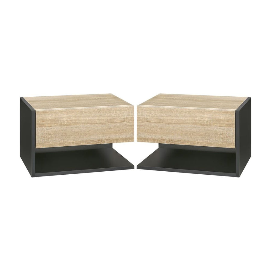 HOMCOM Floating Bedside Table Set of 2, Wall Mounted Bedside Cabinet with Drawer and Open Shelf, Modern Nightstand for