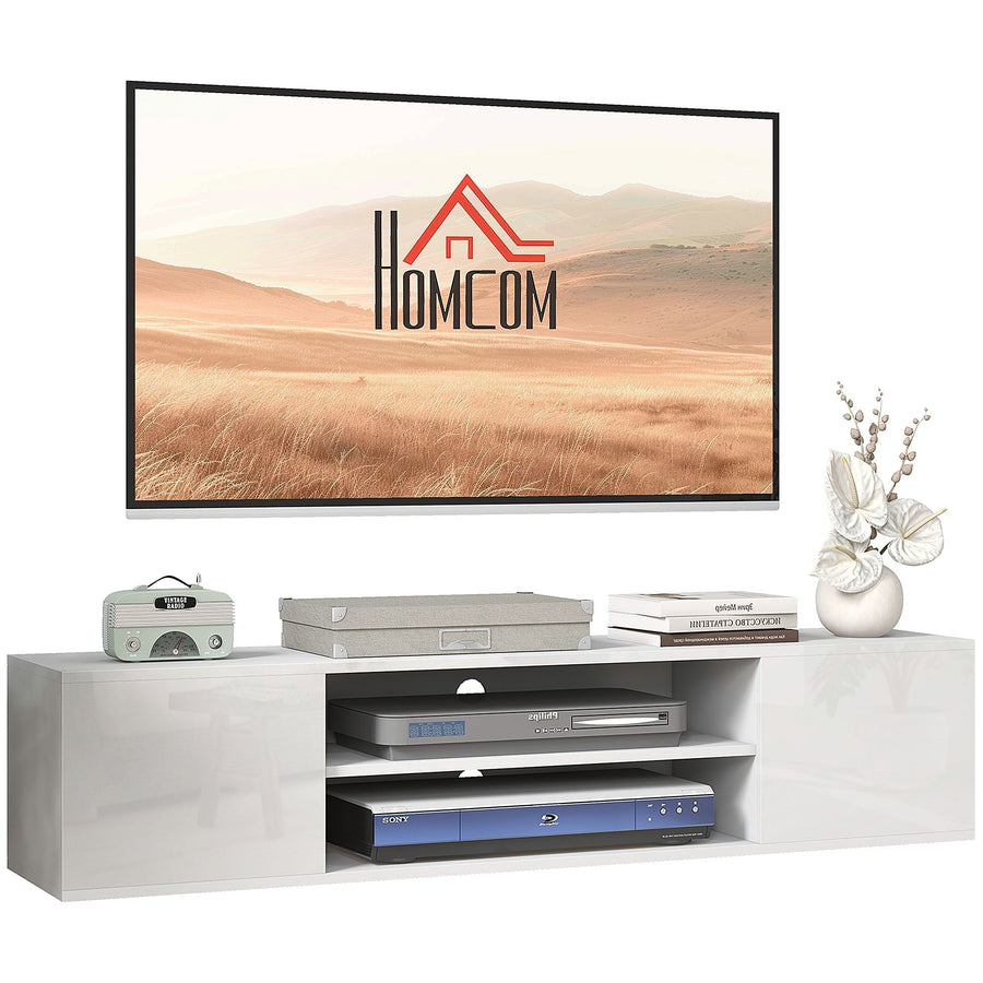 HOMCOM Floating TV Stand Cabinet for TVs up to 60", Wall Mounted TV Unit with Open Shelf, Storage Cupboards and Cable