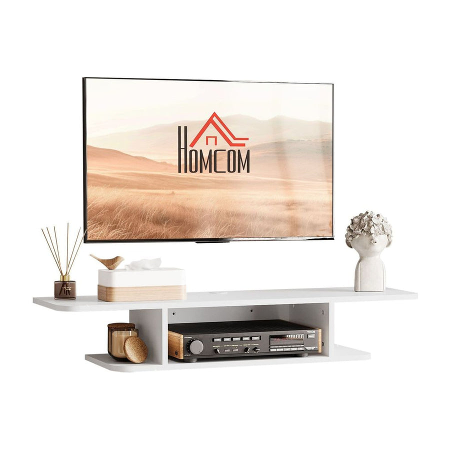 HOMCOM Floating TV Unit Stand for TVs up to 40", Wall Mounted Media Console with Storage Shelf, Entertainment Center, White