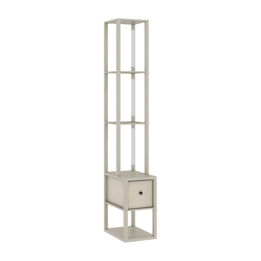 HOMCOM Floor Lamp with Shelves, LED Column Modern Standing Lamp with Fabric Drawer, Adjustable Brightness, Foot Switch for