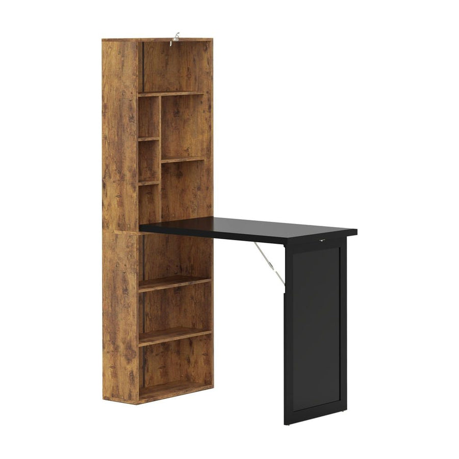 HOMCOM Folding Desk with Blackboard Multi-function Computer Office Workstation Side Shelf for Home Office, Rustic Brown