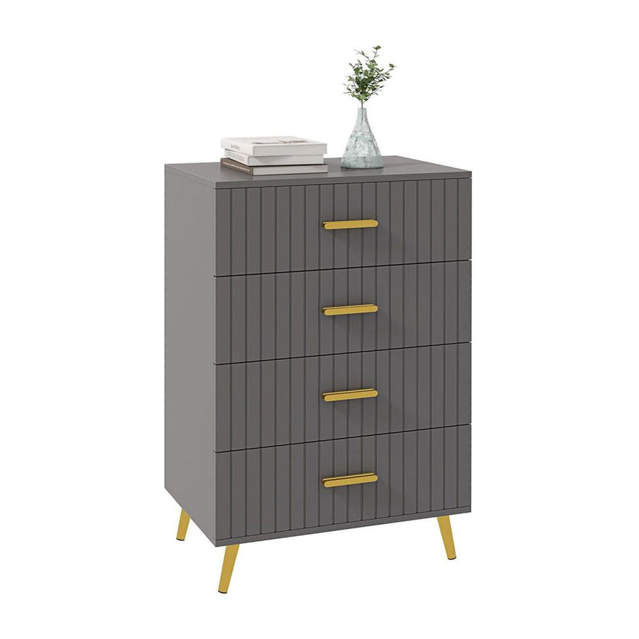 HOMCOM Four Drawer Embossed Line Dresser - Grey/Gold Tone