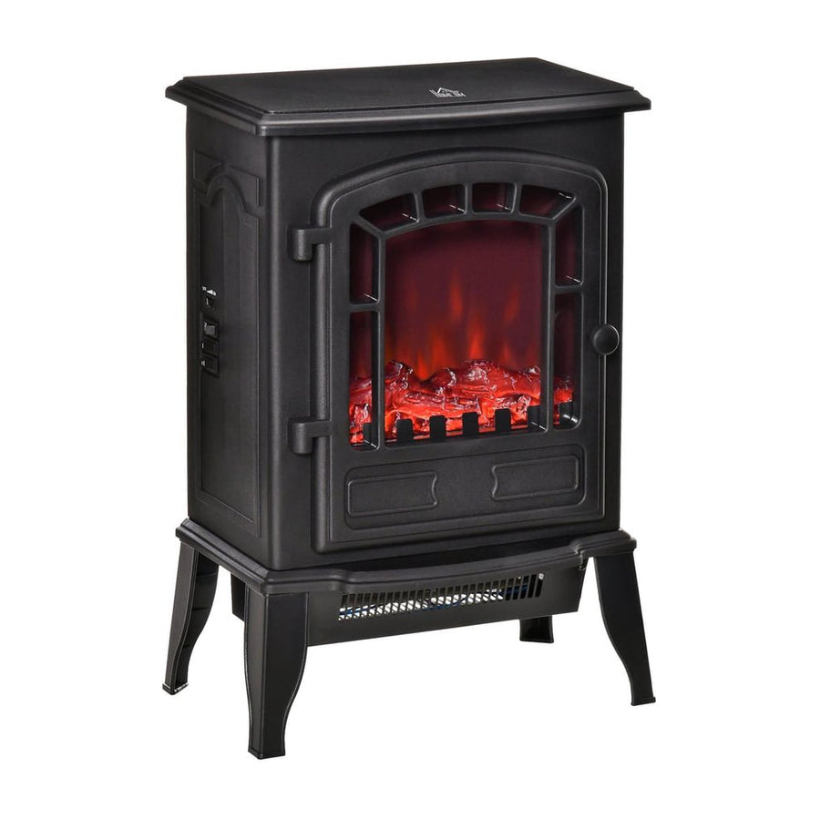 HOMCOM Free standing Electric Fireplace Stove, Fireplace Heater with Realistic Flame Effect, Overheat Safety Protection