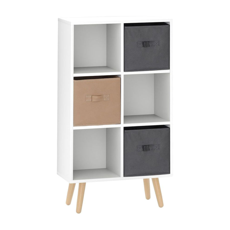 HOMCOM Freestanding 6 Cube Unit Cabinet Unit w/ 3 Fabric Drawers Handles Home Office Storage Shelves White