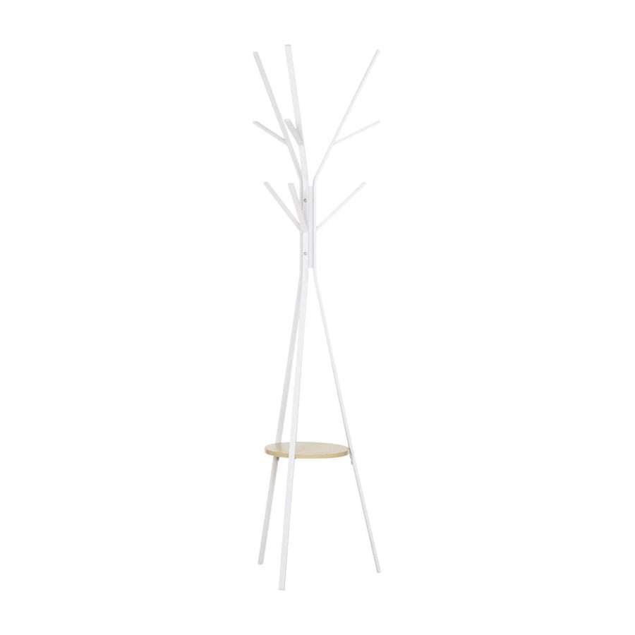 HOMCOM Freestanding Metal Coat Rack with a round shelf and 9 hooks for coats and hats