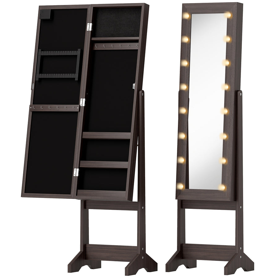 HOMCOM Freestanding Mirrored Jewellery Storage Cabinet - Dark Brown
