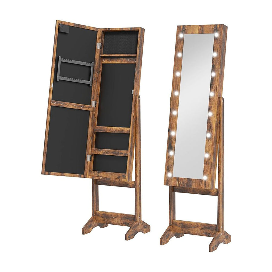 HOMCOM Freestanding Mirrored Jewellery Storage Cabinet - Wood-Effect